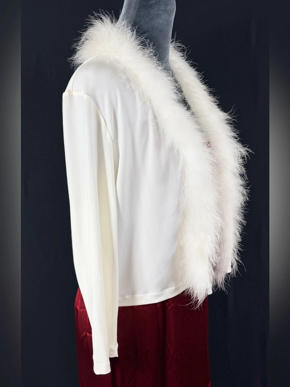 Calvin Klein Cardigan White Feather-Trim Open Front Y2K 90’s formal stretch